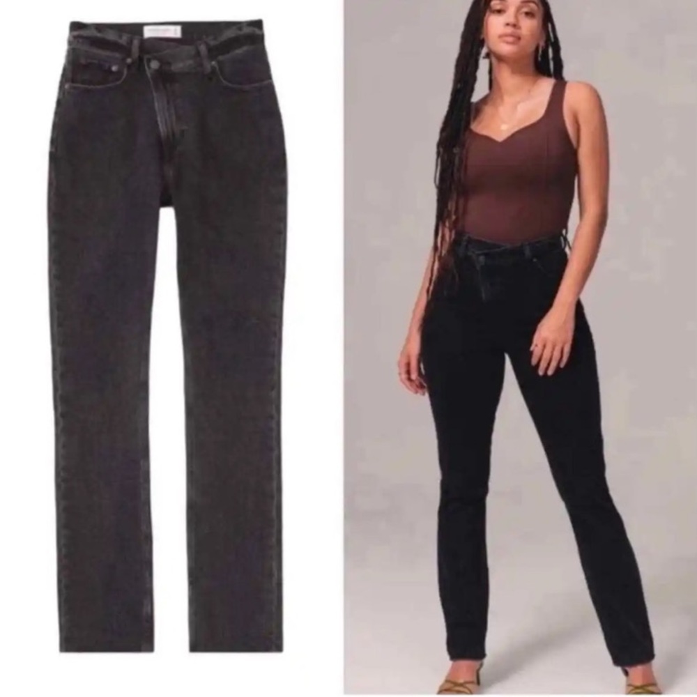 Abercrombie & Fitch The 90s Slim Straight Ultra High Rise Black Jeans - Picture 5 of 16
